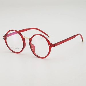 Retro round red glasses frame with gold metal bridge and classic tricolor temple tips