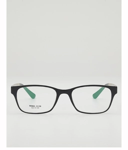 Détail de la monture optique carrée TR90 noir mat avec intérieur vert et spécifications