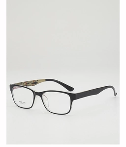 Détail des lunettes carrées noires en TR90 avec spécifications de taille et motifs latéraux