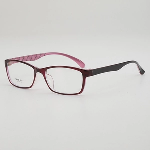Classic TR90 square eyeglass frames in burgundy and black shown from a 45-degree angle