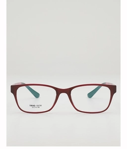 Détail de la monture carrée TR90 en rouge foncé et turquoise, taille 52-19-140