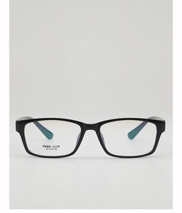 Front view of black rectangular TR90 eyewear frames with size specs 52-16-140