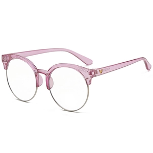 Monture de lunettes ronde enfant rose transparent à demi-cerclée en métal argent