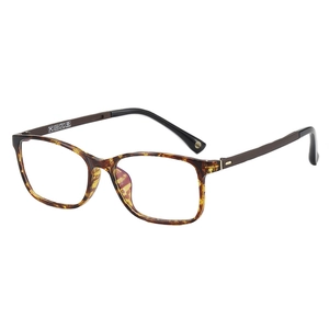 Classic tortoise shell square eyeglass frames with retro design on white background