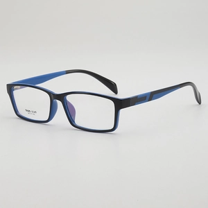 Classic rectangular TR90 eyeglasses frame in black and blue contrast for men and women