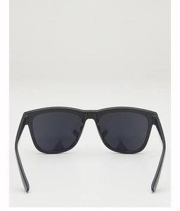 Rear view of sleek black square frame children sunglasses with dark protective lenses