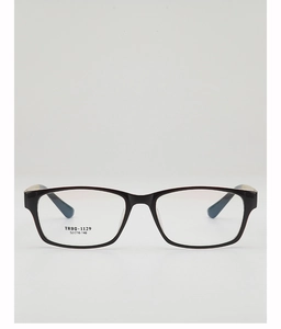 Detail of TR90-1129 black square frame glasses showing lens size and model markings