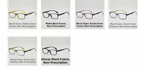 Detailed grid view of lightweight TR90 square glasses frames in six assorted colors