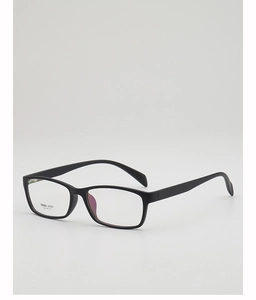 Detail view of matte black TR90 square glasses frame with model number TR90-1141