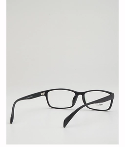 Detail view of TR90 square black eyeglass frame with specification text on the temple