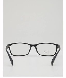 Detail of TR90 square frame glasses showing the hinge and matte black texture