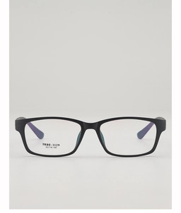 Detail view of black TR90 square glasses frames showing model number and size laser engraving