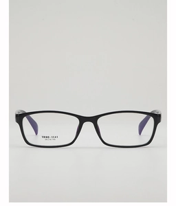 Close-up of TR90 square frame glasses with model TR90-1141 and 54-16-145 size specs