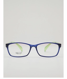 Detailed front view of square TR90 frame with blue and green dual-tone finish