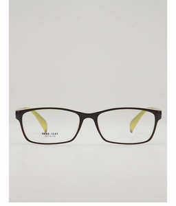 Detail view of square TR90 frame with dual-color black and green finish and size data