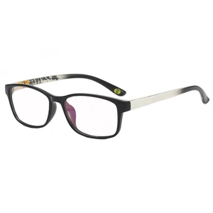 Classic black TR frame eyeglasses with gradient graffiti temples and blue light lenses