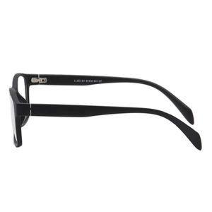 Ultralight TR90 square black frame glasses with matte finish and specifications engraving