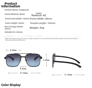 Tableau des tailles détaillé pour lunettes de soleil pilote avec dimensions et poids