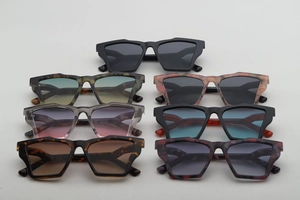 Detailed top view of retro cat-eye sunglasses collection in various leopard and marble patterns