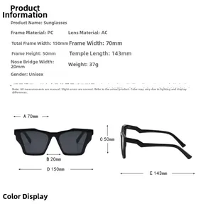 Detailed size chart for oversized cat eye sunglasses with frame and lens measurements