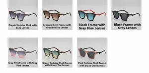 Collage of diverse chic sunglasses featuring leopard print frames and colorful tinted lenses