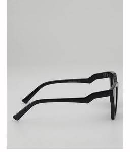 Detail shot of black frame cat-eye sunglasses temple showing model M6244 and size specs