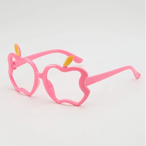 Kids apple shaped glasses frame in bright pink with yellow leaves for party dress-up
