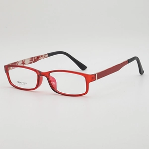 Ultralight TR90 square eyeglasses in translucent red and black with star detail