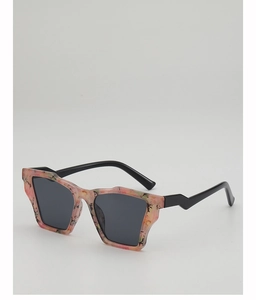 Irregular floral frame sunglasses with unique black zig-zag temples and dark lenses