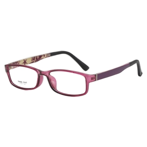 Elegant purple translucent TR90 square eyeglass frames with gold star temple details