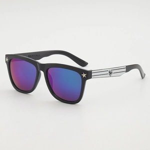 Children's trendy sunglasses with black frame and purple-blue gradient reflective lenses