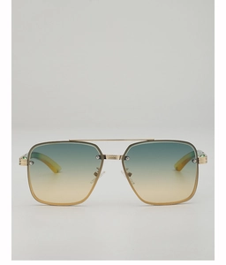 Vue de face des lunettes aviateur rétro avec monture dorée et verres dégradés