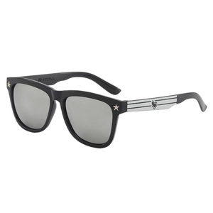 Kids trendy black sunglasses with colorful lenses and star accents on frames