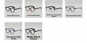 Matrix view of vintage round eyeglass frames in six different colors and finishes