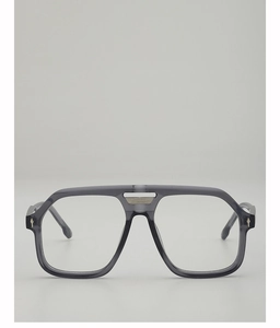 Detail of transparent gray aviator frame with vintage double bridge and silver rivets