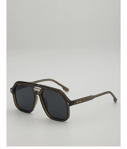 Detailed side view of navy pilot sunglasses with silver striped metal nose bridge decoration