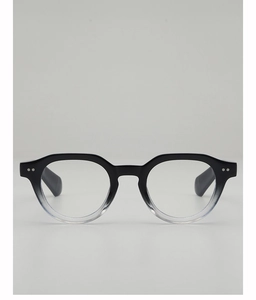 Close-up of retro black to clear gradient frames with silver rivet stud details