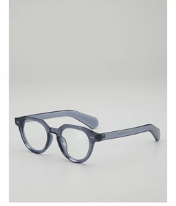 Detail view of transparent grey Boston frame glasses with 3069 model size engraving