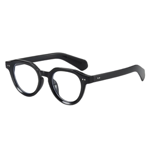 Classic black full-rim retro glasses with metallic rivets and round polygonal frame