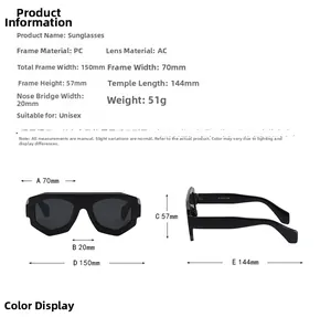 Tableau des tailles pour lunettes de soleil géométriques oversize avec dimensions du cadre