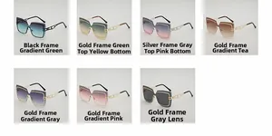 Multiple color options of square oversized sunglasses with metallic cutout frames