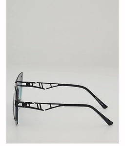 Detail of oversized sunglasses showing hollow geometric temple design and model M2248