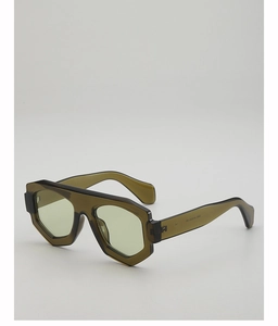 Détails de lunettes de soleil hexagonales vert foncé transparent avec dessus plat