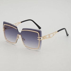 Oversized trendy square sunglasses for women with purple gradient lenses and gold frame