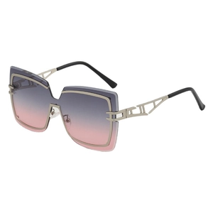 Chic oversized square sunglasses with gold metal frame and gray-pink gradient lenses