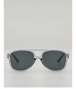 Detail view of double-bridge aviator frames in transparent grey with non-slip temple tips