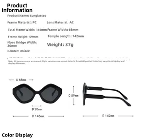 Tableau des tailles détaillé pour lunettes de soleil oversize avec monture en PC