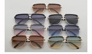 Detailed collection of pilot-style sunglasses with metal double bridge and gradient lenses