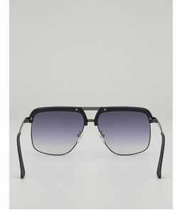 Detail of square double-bridge sunglasses featuring gradient grey lenses and metal frame