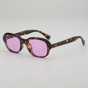Lunettes de soleil rétro écaille avec verres teintés violets et détails à rivets doubles